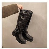 2025  Internet celebrity belt buckle tube popular new vintage western cowboy boots pants tube martin boots