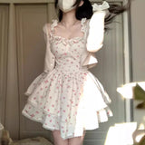 White Floral Strap Dress Women's Summer Hot Girl Sexy Pure Style Waist-Tight Figure Flattering Puffy Dress Sweet and Spicy Style Skirt