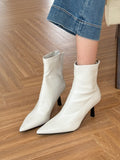 2025  Gentle beauty! White pointed high-heeled short boots women's autumn thin soft leather thin boots