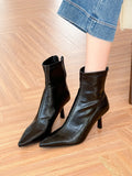 2025  Gentle beauty! White pointed high-heeled short boots women's autumn thin soft leather thin boots