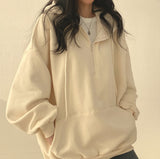 THEMEISLES 5 colors, trendy brand pullover zipper hooded sweater women's ins long Korean loose spring, autumn and winter velvet Korean version thin
