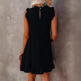 Hot Trade 2025 Summer New European and American Style Women's Clothing  Solid Color Pullover Ruffled Dress Short Skirt
