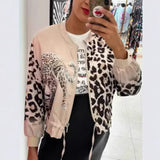 THEMEISLES New Cross-border 2025 fashion women's clothing autumn coat leopard print animal combination print pilot zipper jacket women