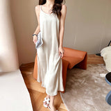 2025 Summer Sleeveless Dress Women's High Sense Socialite Style Japanese and Korean Temperamental Fashion Long Skirt Satin Halter Skirt
