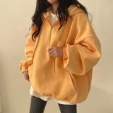 THEMEISLES 5 colors, trendy brand pullover zipper hooded sweater women's ins long Korean loose spring, autumn and winter velvet Korean version thin