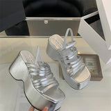 THEMEISLES European and American Fashion Platform Open Toe Women's Sandals  Summer New Temperament Wild Thin Strap High Heels Sandals