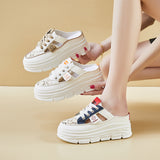 2025  summer little white shoes new Korean version ins female students thick soles increase height transport one pedal casual breathable CY709