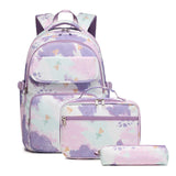 Cross-Border New Arrival Three-Piece Backpack Girl Printing Color Contrast Primary School Student Schoolbag Lightweight Waterproof Backpack Generation Delivery