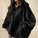 THEMEISLES 5 colors, trendy brand pullover zipper hooded sweater women's ins long Korean loose spring, autumn and winter velvet Korean version thin