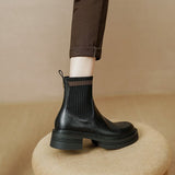 themeisles  fashion inspo    Autumn Women Ankle Boots Round Toe Chunky Heel Boots Women Genuine leather Shoes Women Slip-on Black Boots Winter Shoes Women