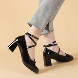 themeisles Black Retro Cross-Tie Pumps Casual  Summer Marry Janes Round Toe Shoes Ladies Lolita Sweet Fashion Shoes Woman Bow Design