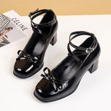 themeisles Black Retro Cross-Tie Pumps Casual  Summer Marry Janes Round Toe Shoes Ladies Lolita Sweet Fashion Shoes Woman Bow Design