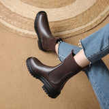 themeisles Autumn Shoes    Autumn Women Ankle Boots Round Toe Chunky Heel Boots Women Genuine leather Shoes Women Slip-on Black Boots Winter Shoes Women