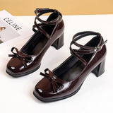 themeisles Black Retro Cross-Tie Pumps Casual  Summer Marry Janes Round Toe Shoes Ladies Lolita Sweet Fashion Shoes Woman Bow Design