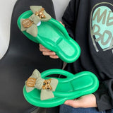 themeisles - Green Casual Living Patchwork With Bow Round Comfortable Shoes
