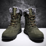 Men's Casual Snow Boots, Anti-skid Windproof High-top Lace-up Boots With Fuzzy Lining For Outdoor, Autumn And Winter