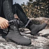 Men's Casual Snow Boots, Anti-skid Windproof High-top Lace-up Boots With Fuzzy Lining For Outdoor, Autumn And Winter