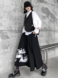themeisles Original Loose Lace-Up Hollow Sleeve Blouse+Black Vest+Wide Leg Pants Culotte Three Pieces Set