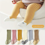 3pairs Baby Girls Kids Warm Over The Knee Socks For Autumn Winter, Cartoon Rabbit Fashion Striped Socks, Toddlers Children's Trendy High Socks