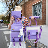 4PCS Kawaii-Inspired Backpack Set for Girls - Spacious & Versatile Laptop Daypack with Cute Preppy Style - Ideal for School & Travel
