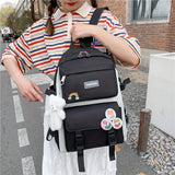 4PCS Kawaii-Inspired Backpack Set for Girls - Spacious & Versatile Laptop Daypack with Cute Preppy Style - Ideal for School & Travel
