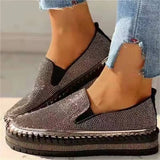 themeisles - Silver Casual Patchwork Rhinestone Round Comfortable Out Door Flats Shoes