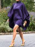 themeisles Going Out Loose Batwing Sleeves Buttoned Solid Color Mini Dresses