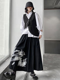 themeisles Original Loose Lace-Up Hollow Sleeve Blouse+Black Vest+Wide Leg Pants Culotte Three Pieces Set