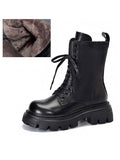 themeisles Vintage Cow Leather Mid Heels Height Boots