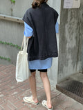 themeisles Simple Split-Joint Solid Color Denim Vest Outerwear