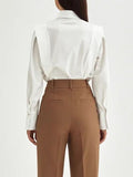 themeisles Solid Color Buttoned Loose Long Sleeves Lapel Blouses&Shirts Tops