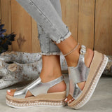 themeisles - Gold Casual Hollowed Out Patchwork Fish Mouth Out Door Wedges Shoes (Heel Height 1.97in)