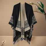 Elegant Boho-Chic Tassel Shawl - Thick, Soft & Windproof With Geometric Print | Perfect For Fall/Winter Outdoor Leisure