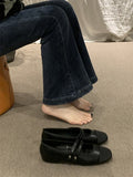 themeisles Contrast Color Round Cut Split-Joint Square-Toe Low Heels Flat Shoes Flats