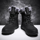 Men's Casual Snow Boots, Anti-skid Windproof High-top Lace-up Boots With Fuzzy Lining For Outdoor, Autumn And Winter