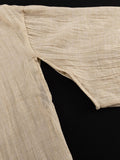 themeisles Tied Waist Split-Side Solid Color See-Through Three-Quarter Sleeves Loose V-Neck Midi Dresses