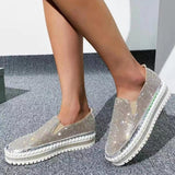 themeisles - Silver Casual Patchwork Rhinestone Round Comfortable Out Door Flats Shoes
