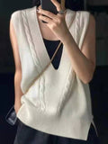 themeisles Casual Loose Knitting Sleeveless Solid Color V-Neck Vest Top