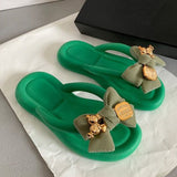 themeisles - Green Casual Living Patchwork With Bow Round Comfortable Shoes