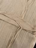 themeisles Tied Waist Split-Side Solid Color See-Through Three-Quarter Sleeves Loose V-Neck Midi Dresses