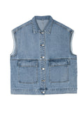 themeisles Simple Split-Joint Solid Color Denim Vest Outerwear