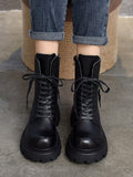 themeisles Vintage Cow Leather Mid Heels Height Boots