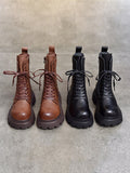 themeisles Vintage Cow Leather Mid Heels Height Boots