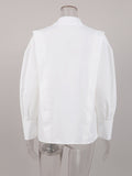 themeisles Solid Color Buttoned Loose Long Sleeves Lapel Blouses&Shirts Tops