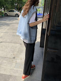 themeisles Simple Split-Joint Solid Color Denim Vest Outerwear