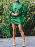 themeisles Going Out Loose Batwing Sleeves Buttoned Solid Color Mini Dresses
