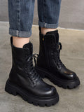themeisles Vintage Cow Leather Mid Heels Height Boots