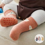 2pairs Baby Autumn And Winter Socks, Thickened Coral Fleece Warm Socks For Boys And Girls, Cartoon Baby Non-slip Socks Floor Toddler Socks