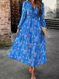 themeisles Split-Joint Ruffled Flower Print Loose Long Sleeves Deep V-Neck Maxi Dresses
