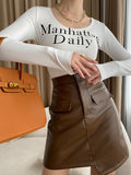 themeisles Letter Print Skinny Long Sleeves U-Neck T-Shirts